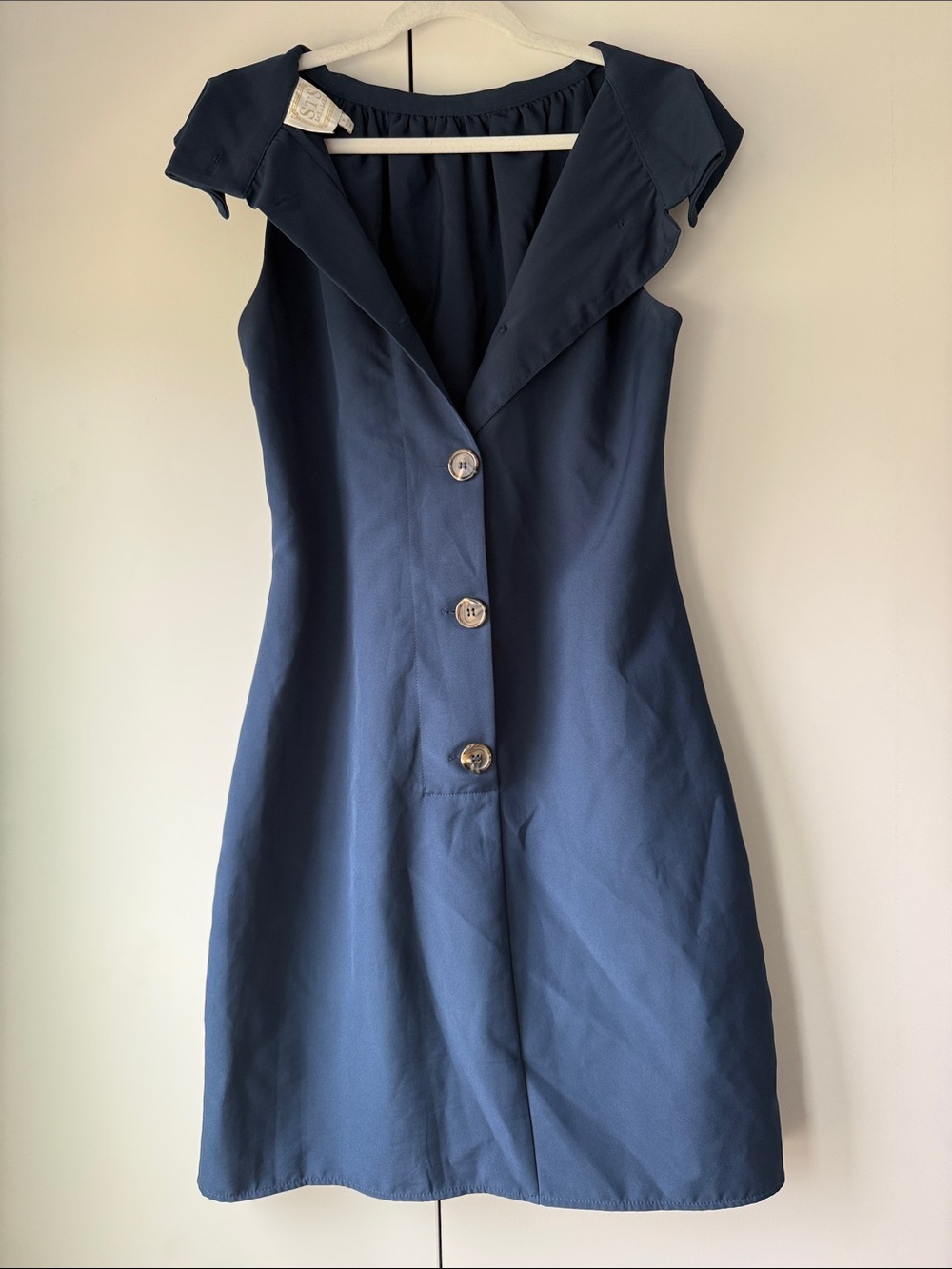 Sail to Sable Navy Sleeveless Notch-Collar Button Dress